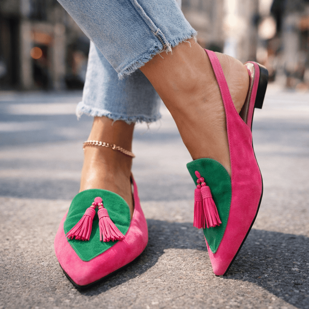 Nexoria - Elegant Bicolor Women's Mules with Trendy Pom Poms
