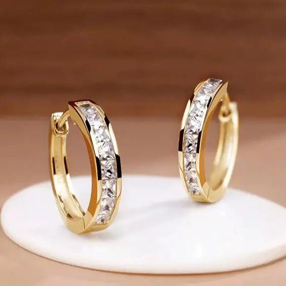 Stylish Golden and Crystal Hoops