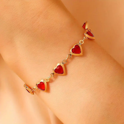 Golden Ruby Heart Bracelet