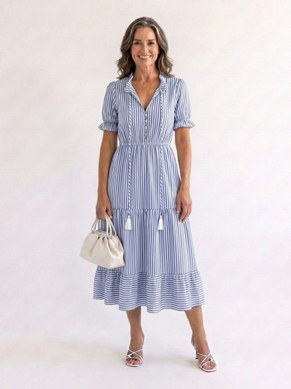 Dakota | Short-Sleeved Striped Layered Midi Dress