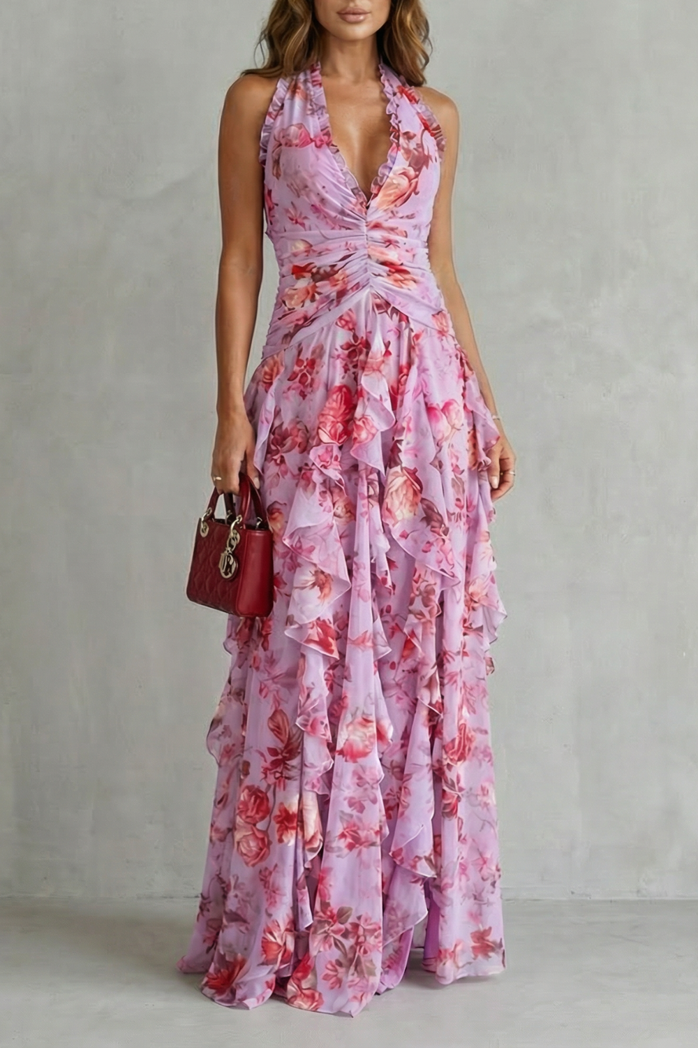 Elegant Long Dress with Halter Neck - Maison Claire et Sylvie