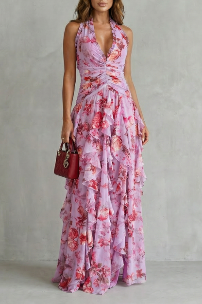 Elegant Long Dress with Halter Neck - Maison Claire et Sylvie