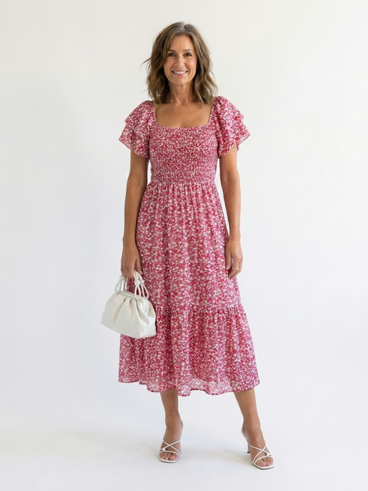 Odette | Off-Shoulder Floral Smocked Midi Dress