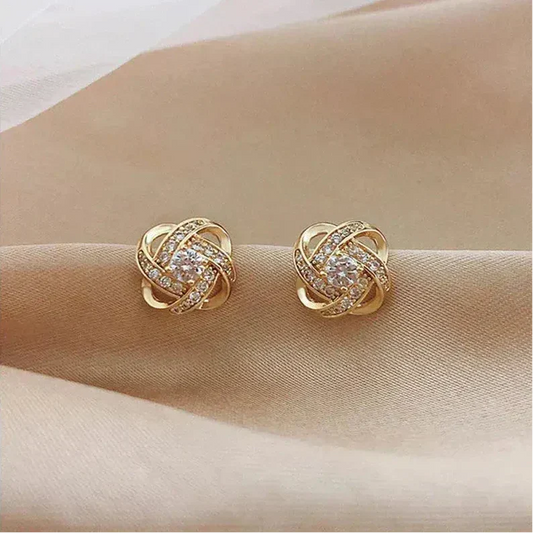 Golden Spiral Earrings with Crystals