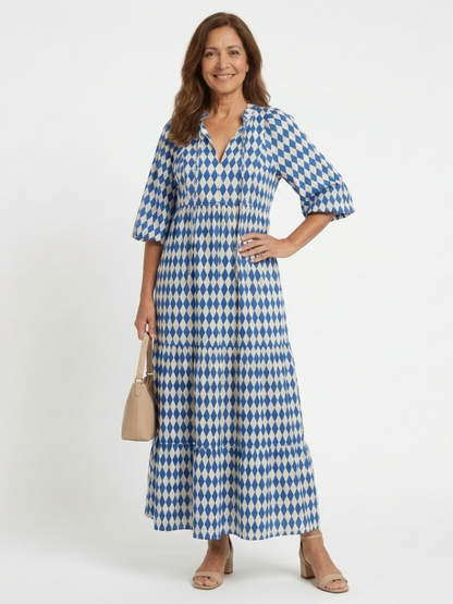 Elodie | Dress with Diamond Pattern and Tiered Skirt