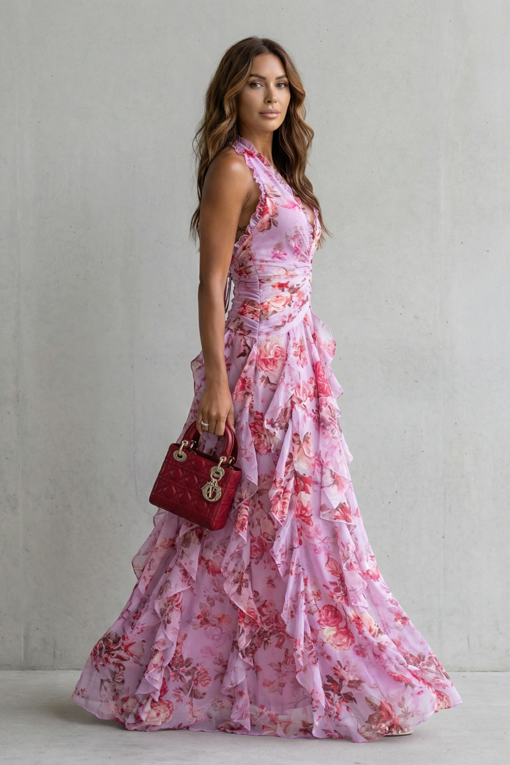 Elegant Long Dress with Halter Neck - Maison Claire et Sylvie