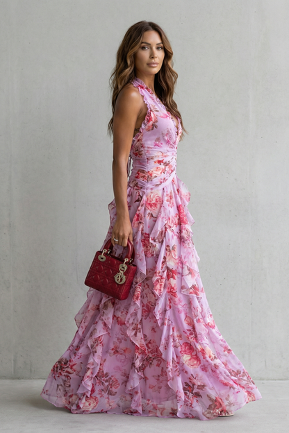 Elegant Long Dress with Halter Neck - Maison Claire et Sylvie