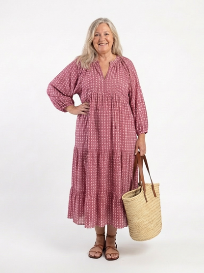 Arlette | Geometric Print Midi Dress with Long Sleeves