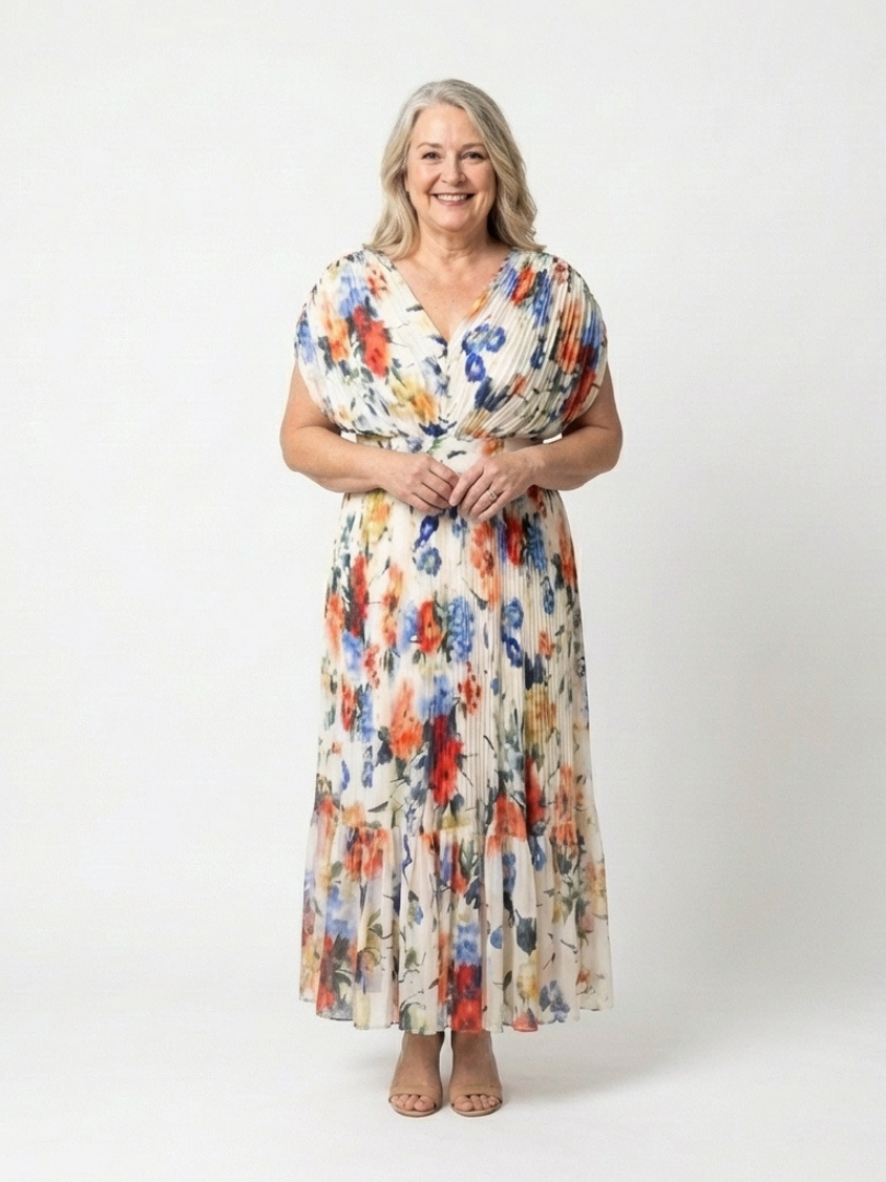 Savannah | Short, sleeveless, pleated midi dress
