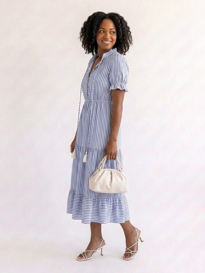 Dakota | Short-Sleeved Striped Layered Midi Dress