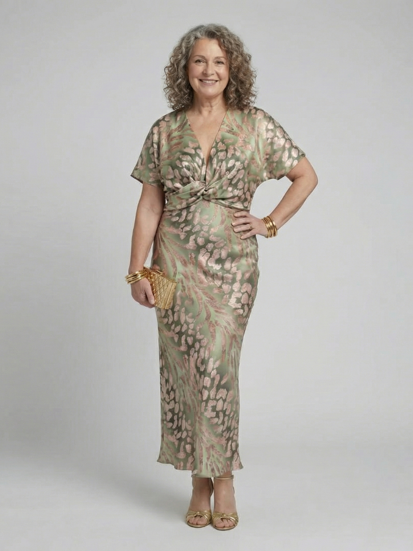 Coralie | Abstract Print V-Neck Wrap Waist Midi Dress