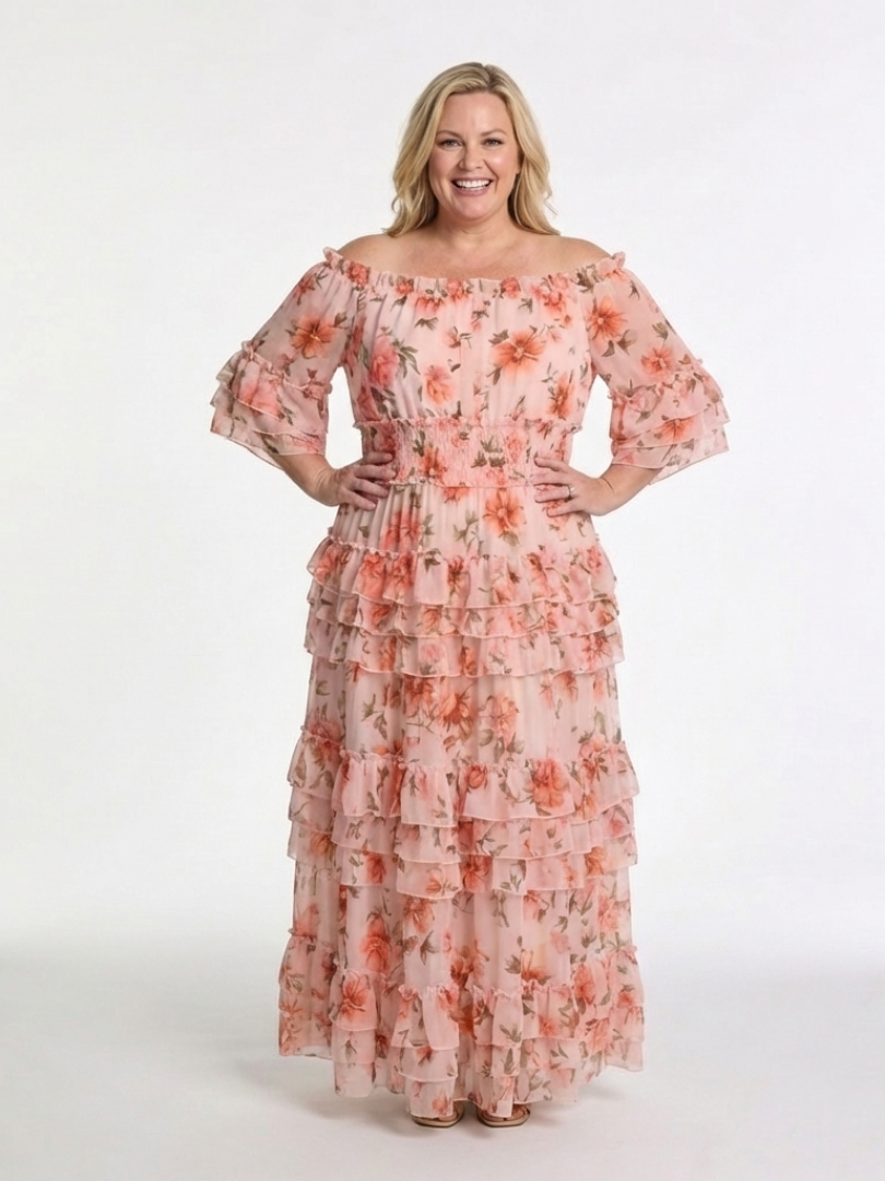 Rosalie | Off-Shoulder Floral Ruffle Tiered Maxi Dress