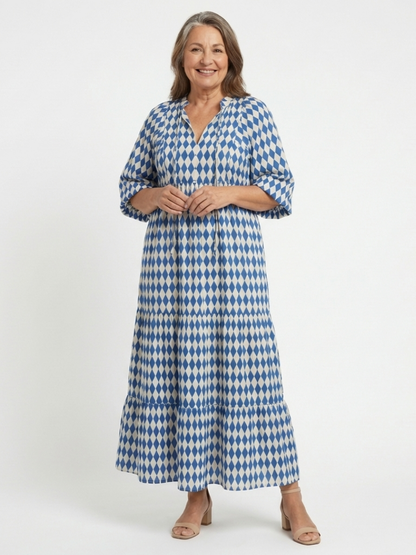 Elodie | Dress with Diamond Pattern and Tiered Skirt