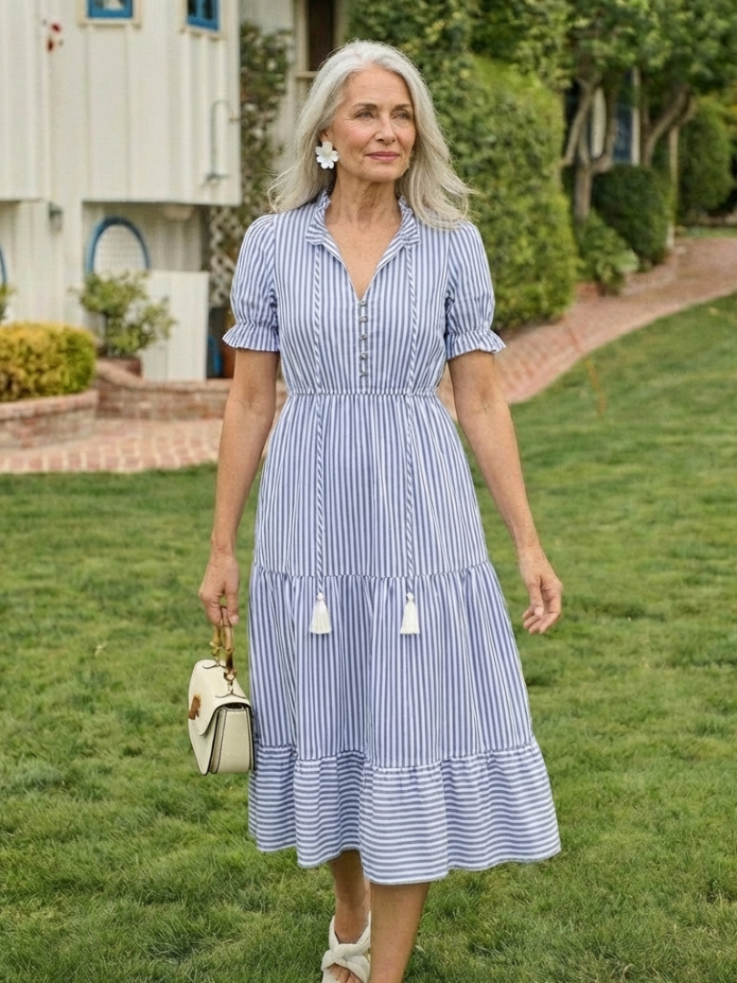 Dakota | Short-Sleeved Striped Layered Midi Dress