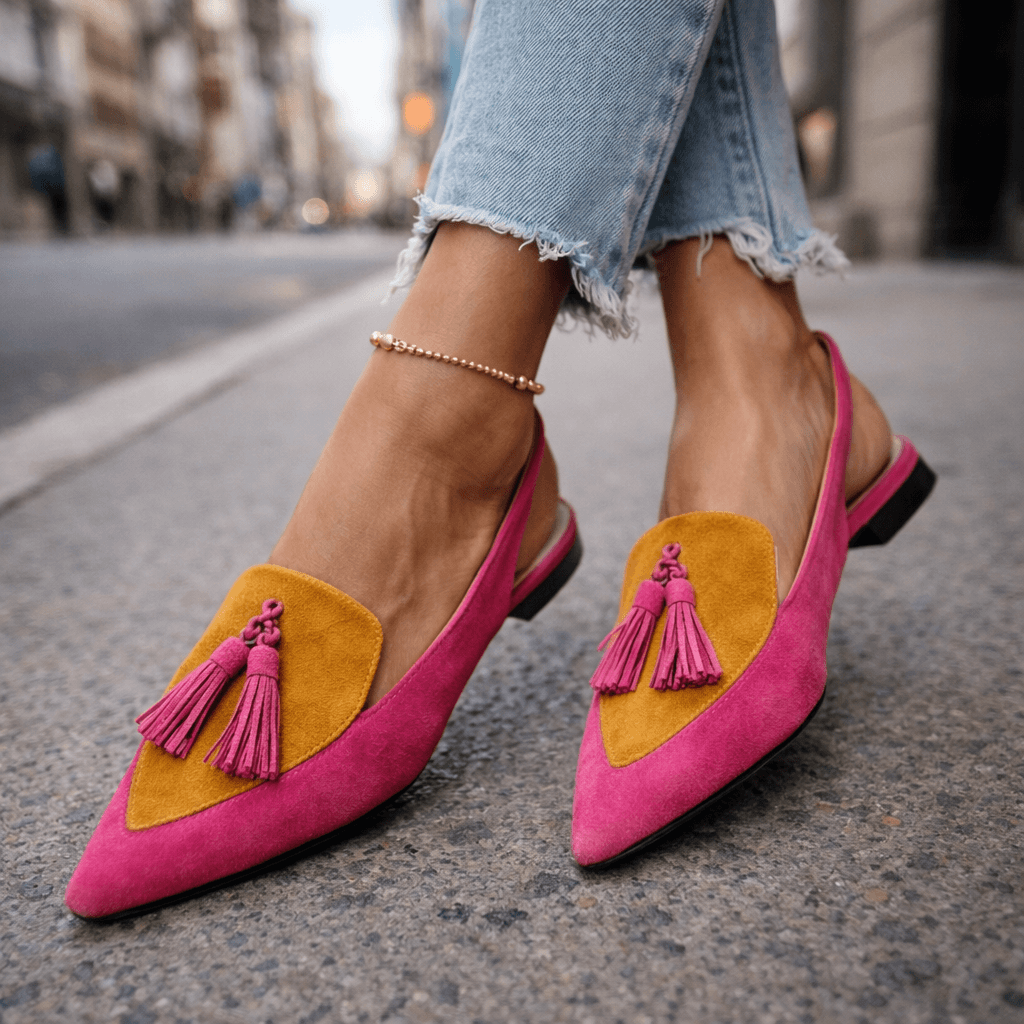 Nexoria - Elegant Bicolor Women's Mules with Trendy Pom Poms