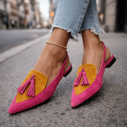 Nexoria - Elegant Bicolor Women's Mules with Trendy Pom Poms