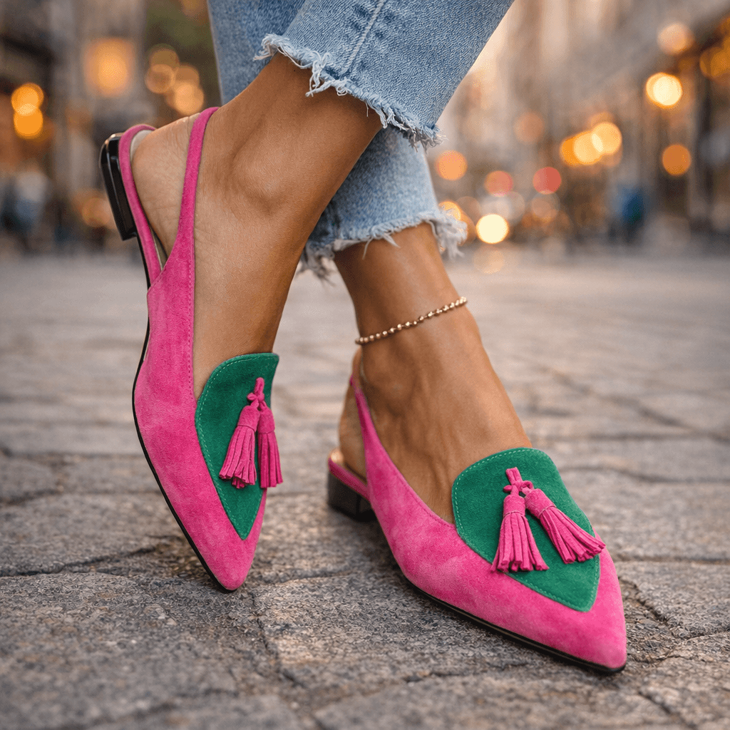 Nexoria - Elegant Bicolor Women's Mules with Trendy Pom Poms