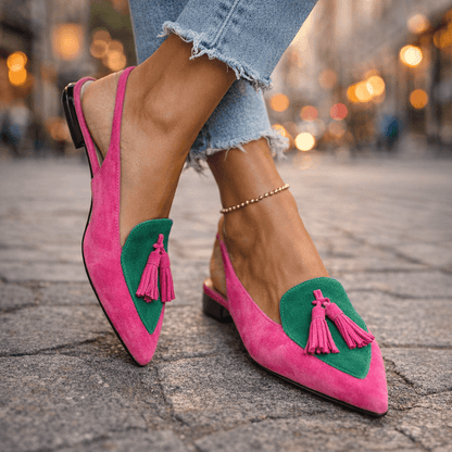 Nexoria - Elegant Bicolor Women's Mules with Trendy Pom Poms