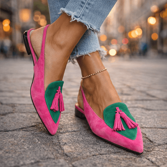 Nexoria - Elegant Bicolor Women's Mules with Trendy Pom Poms
