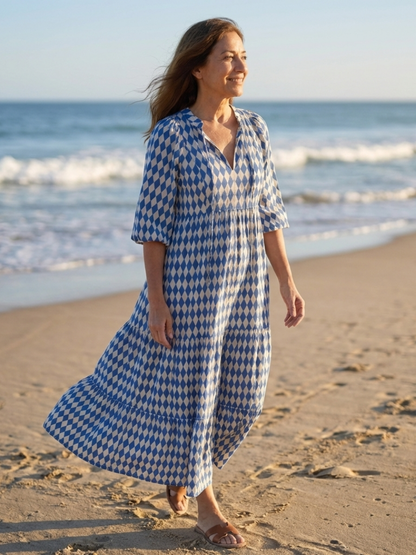 Elodie | Dress with Diamond Pattern and Tiered Skirt