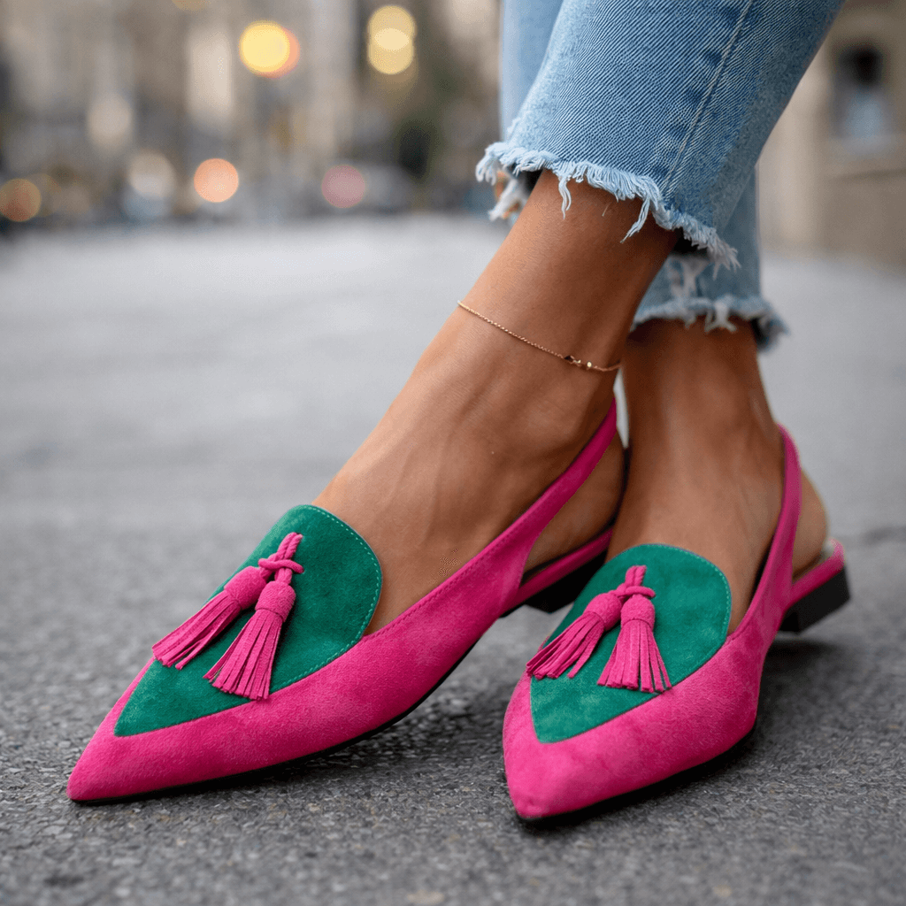 Nexoria - Elegant Bicolor Women's Mules with Trendy Pom Poms