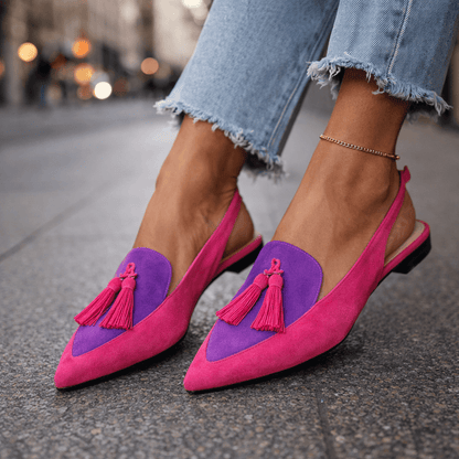 Nexoria - Elegant Bicolor Women's Mules with Trendy Pom Poms