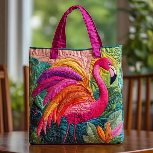 Rainbow Flamingo Quilted Tote Bag