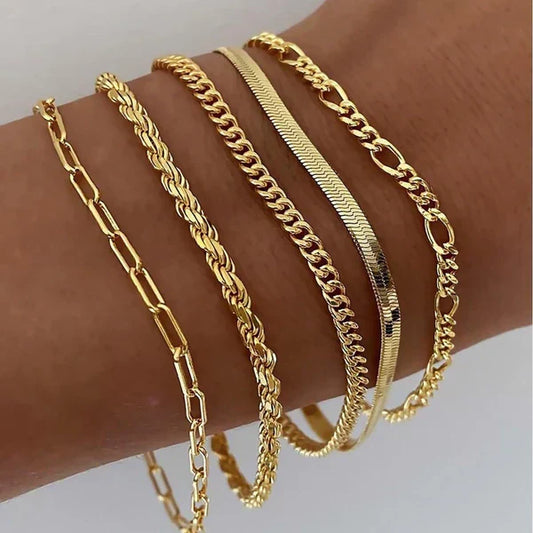 Bracelet Set of 5 Pieces in Gold