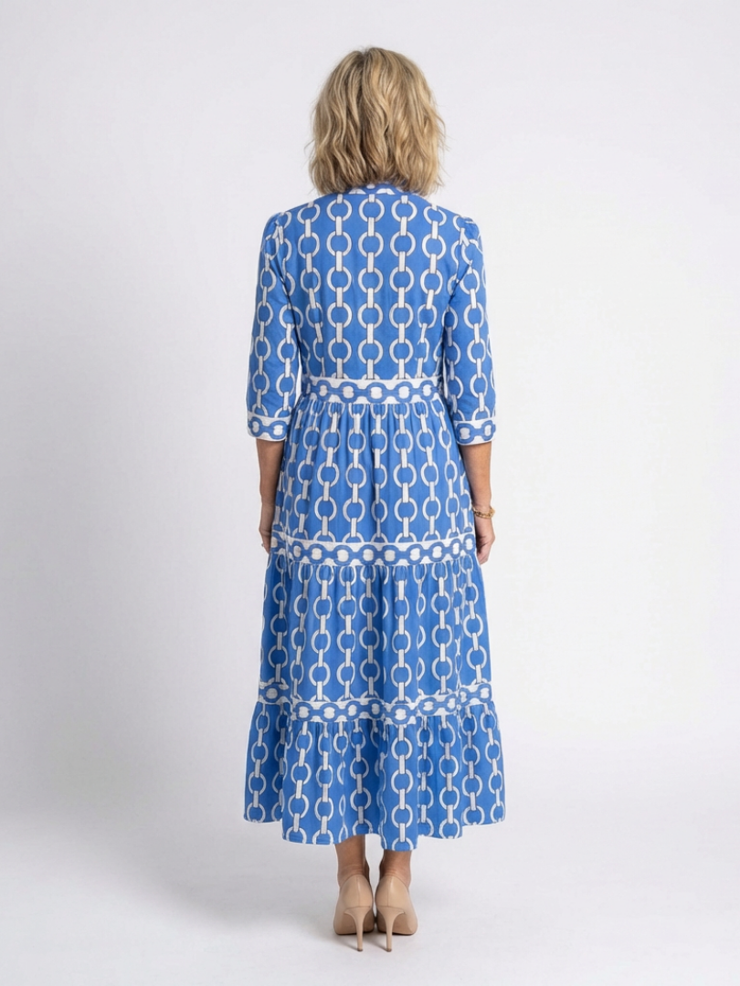 Ysolde | Midi Dress with 3/4 Sleeves and Chain Pattern
