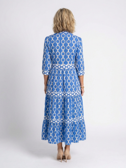 Ysolde | Midi Dress with 3/4 Sleeves and Chain Pattern