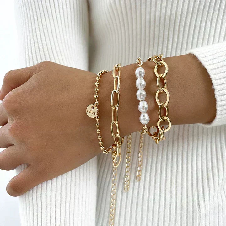 Set of Golden Pearl Bracelets