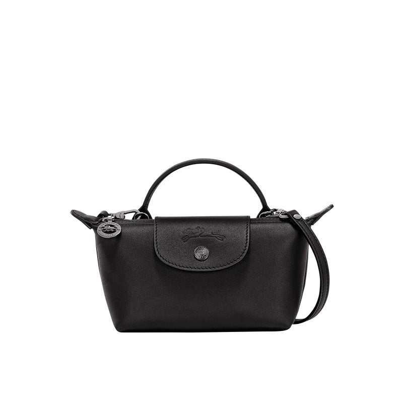Mini Leather Le Pliage Bag - Black
