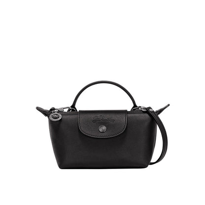 Mini Leather Le Pliage Bag - Black