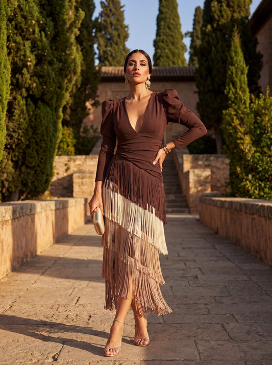 Elegant Flared Fringe Dress - Maison Claire et Sylvie