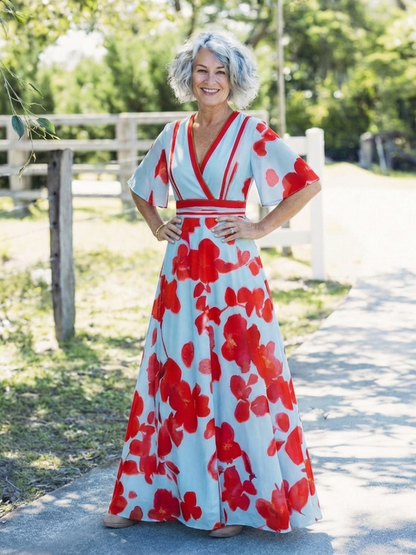 Corinne | V-Neck Short Sleeve Floral Dress