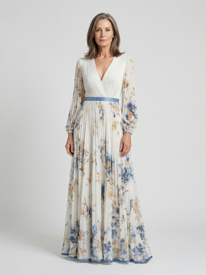 Lavinia | Maxi Dress with Long Sleeves and V-Neck in Floral Pattern