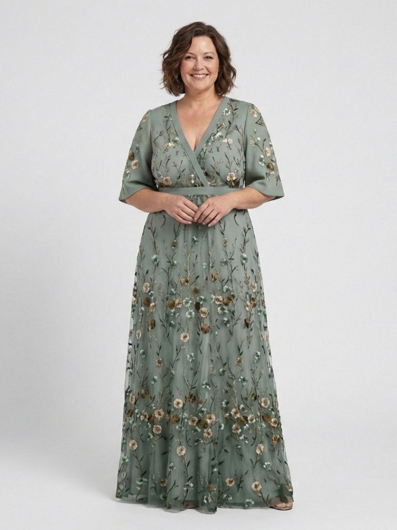 Evadne | Floral V-Neck Maxi Dress with Short Sleeves