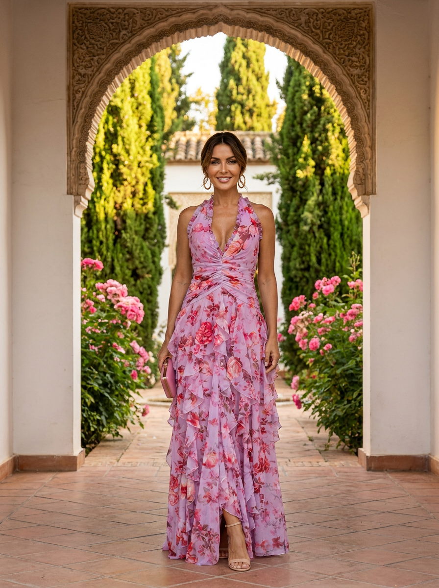 Elegant Long Dress with Halter Neck - Maison Claire et Sylvie