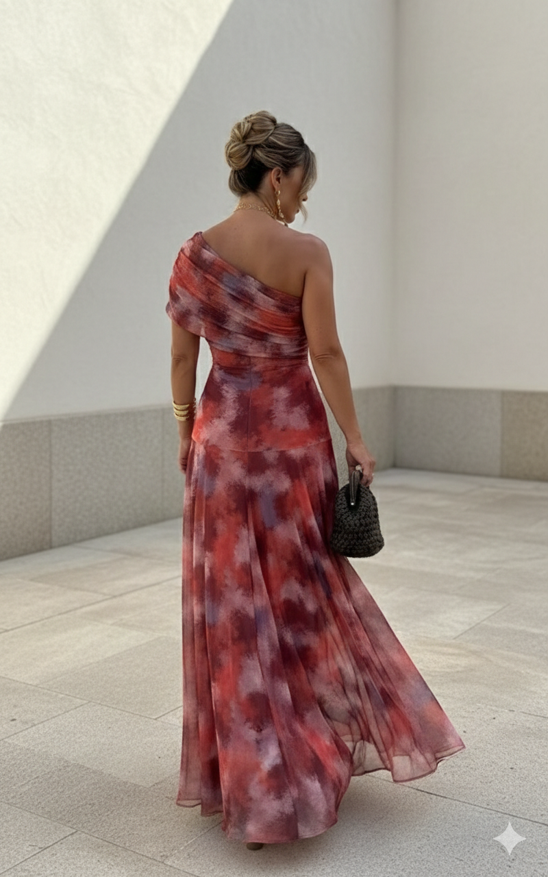 Long flowing satin dress, timeless elegance at Maison Claire et Sylvie