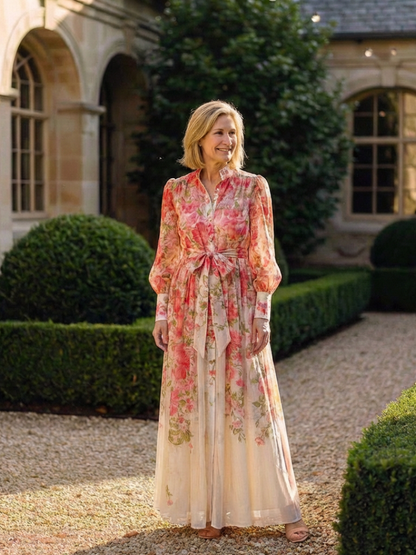 Cressida | Floral, Transparent Maxi Dress with Long Sleeves