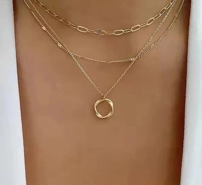 Classic Multi-Layered Gold Necklace with Pendant
